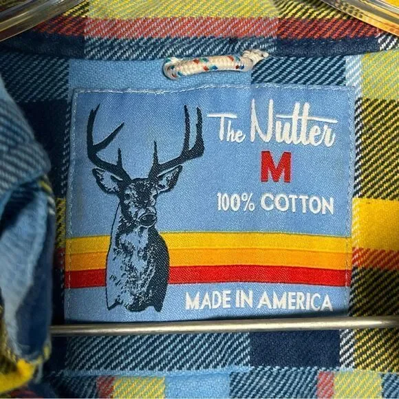 Chubbies Mens The Nutter Blue Yellow Plaid Quarter Button Up Long Sleeve Shirt M - Picture 2 of 6